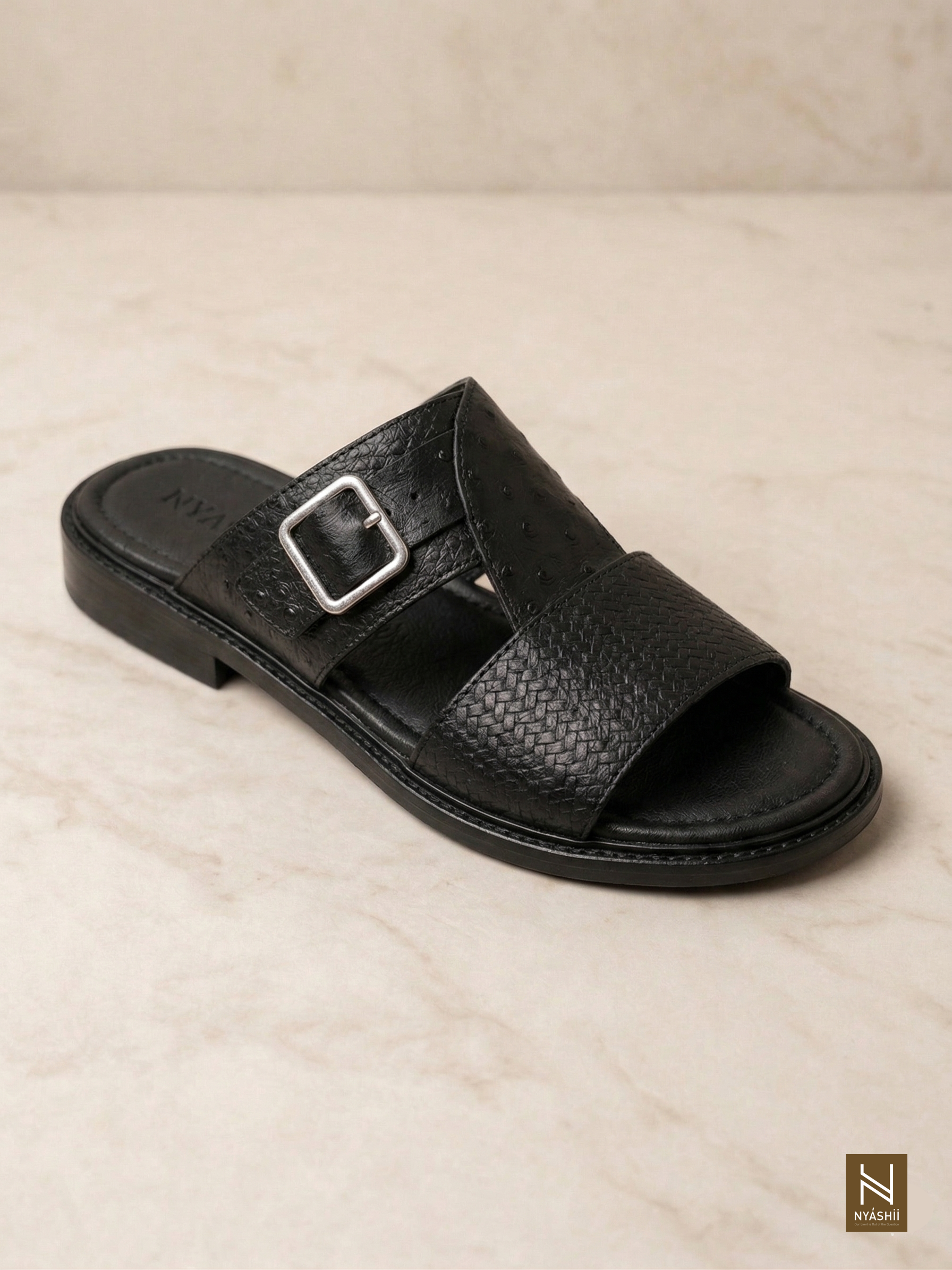 Black Zaria Leather Palm Slippers - Nyashii Leather