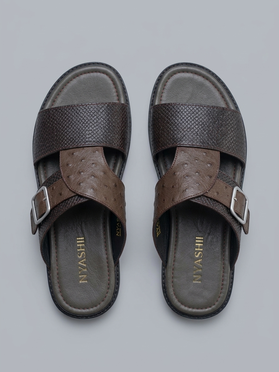 Brown Zaria Leather Palm Slippers - Nyashii Leather