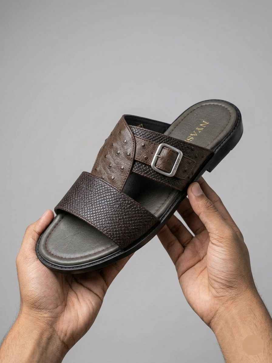 Brown Zaria Leather Palm Slippers - Nyashii Leather