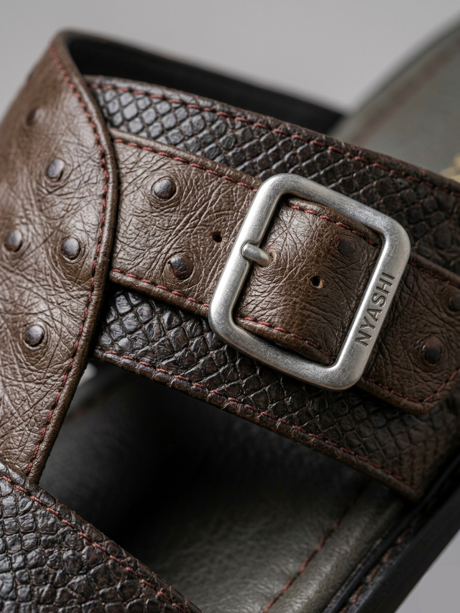 Brown Zaria Leather Palm Slippers - Nyashii Leather