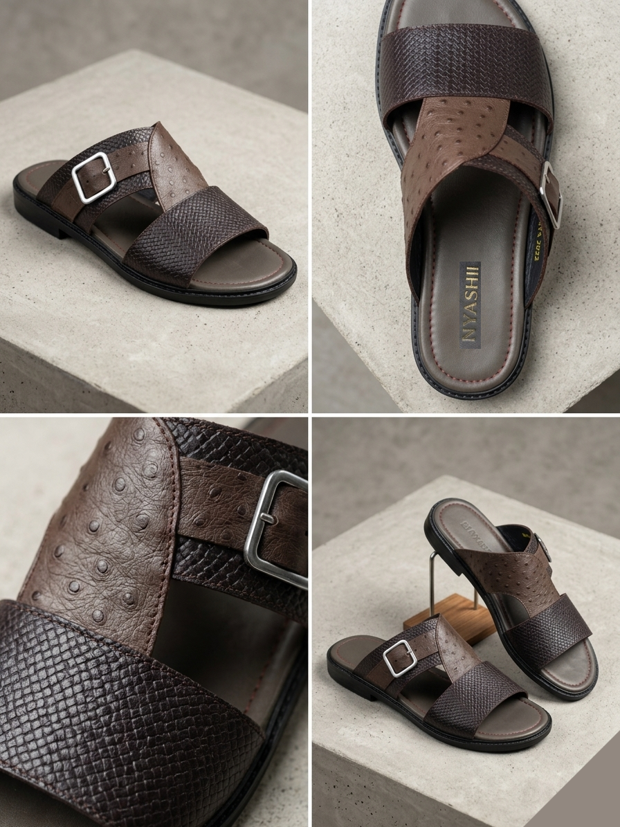 Brown Zaria Leather Palm Slippers - Nyashii Leather