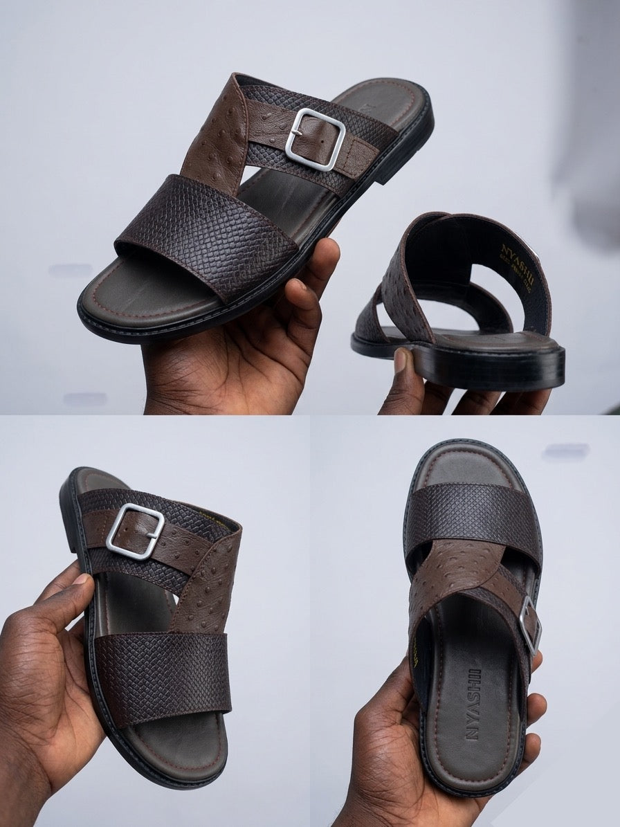 Brown Zaria Leather Palm Slippers - Nyashii Leather