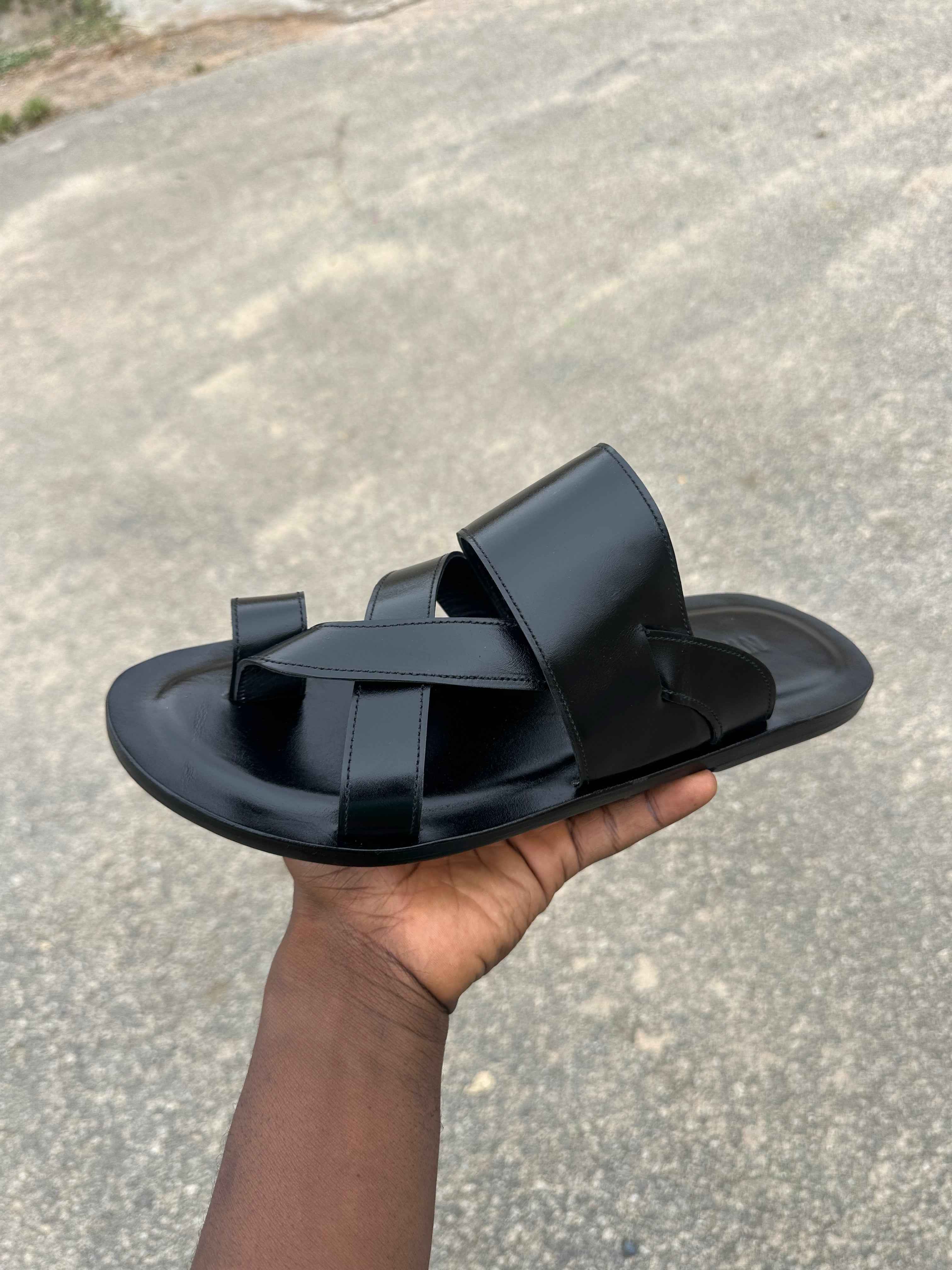 Black Gladiator Leather Slippers