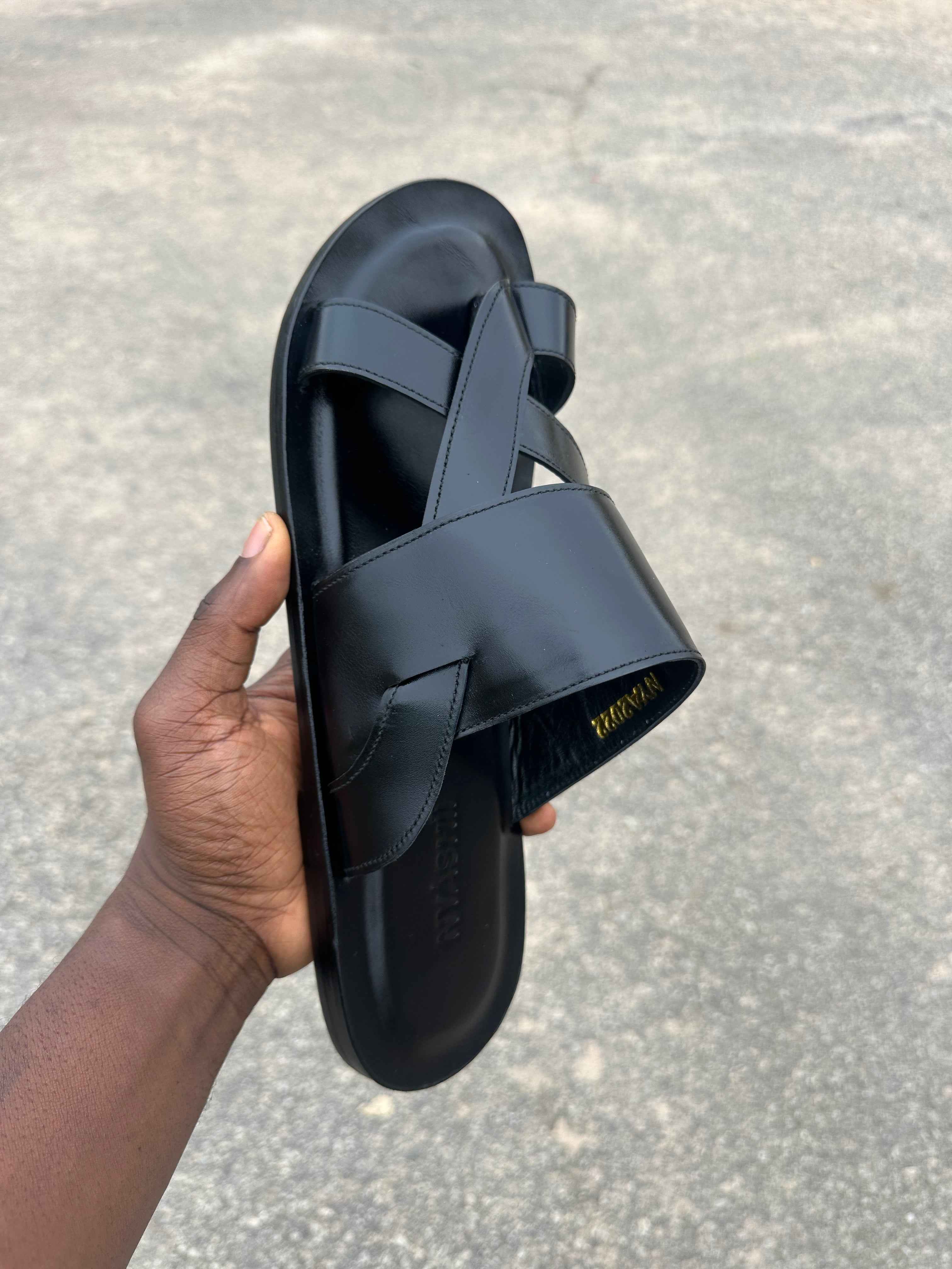 Black Gladiator Leather Slippers