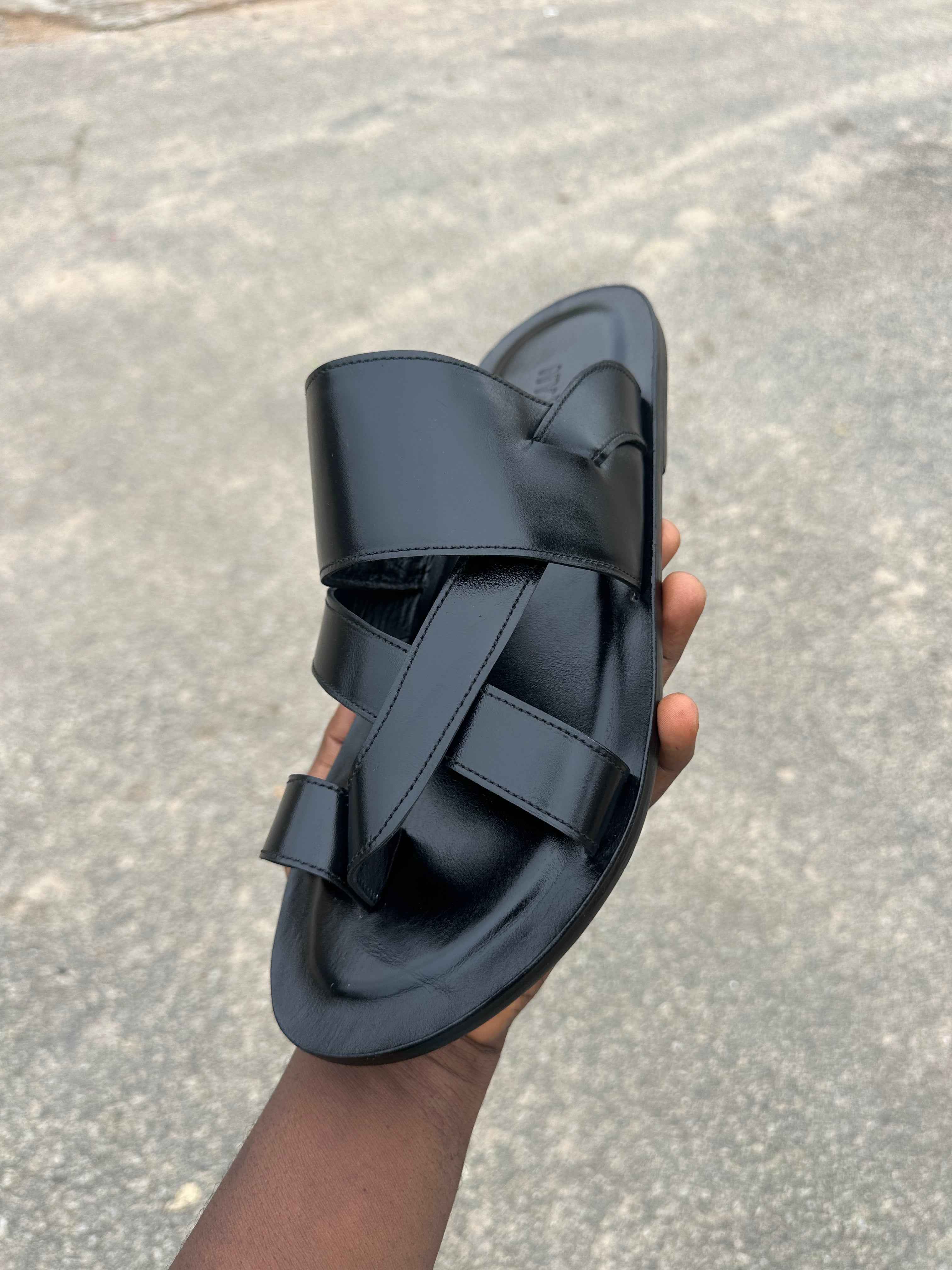 Black Gladiator Leather Slippers