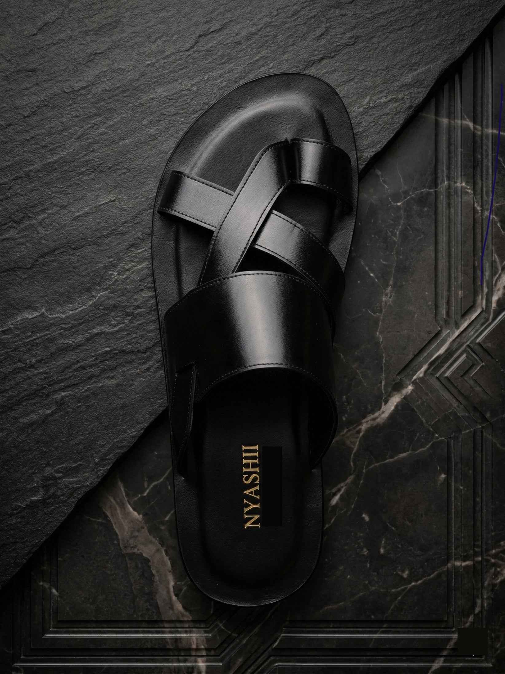 Black Gladiator Leather Slippers