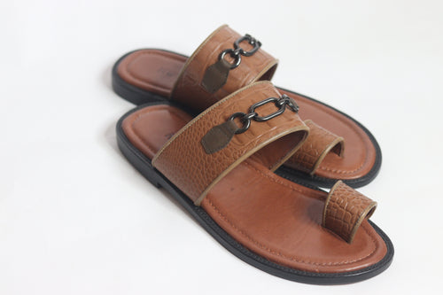Brown Leather Palm Slippers - Nyashii Leather