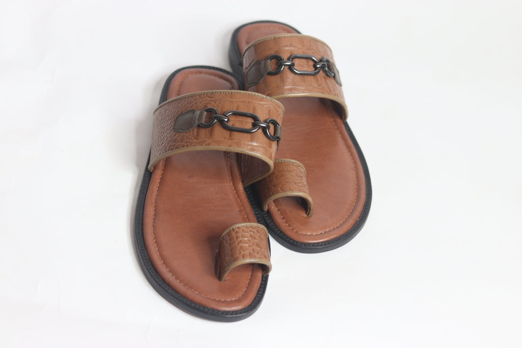 Brown Leather Palm Slippers - Nyashii Leather
