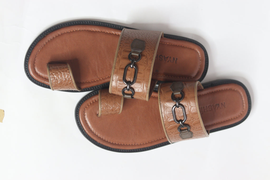 Brown Leather Palm Slippers - Nyashii Leather