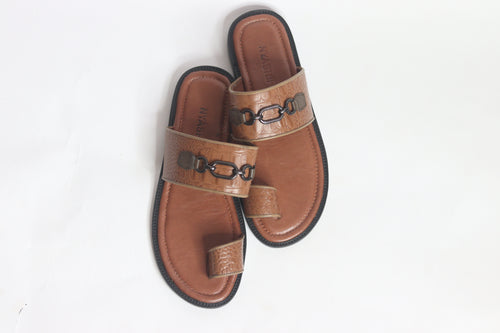 Brown Leather Palm Slippers - Nyashii Leather