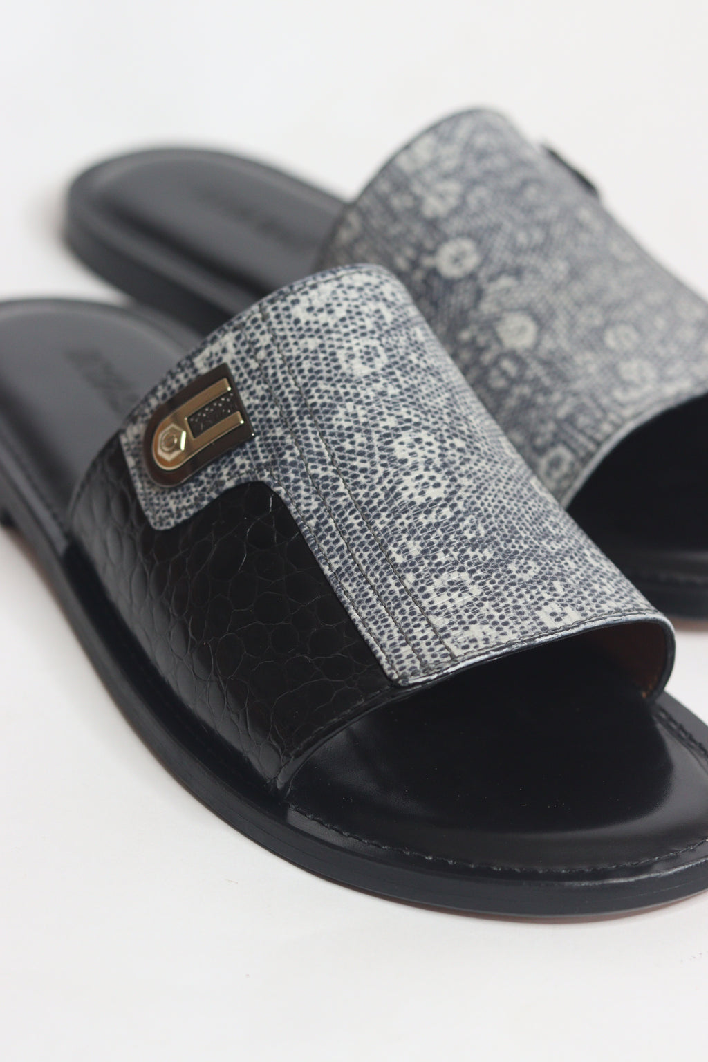 Gray Leather Palm Slippers - Nyashii Leather