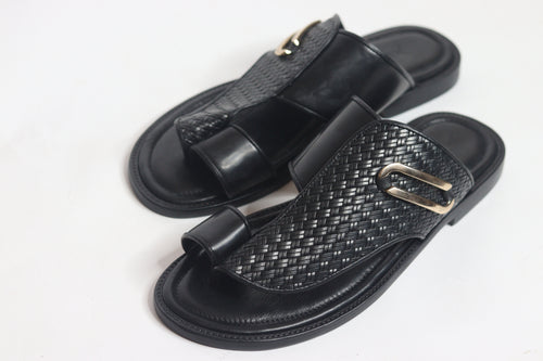 Black Leather Palm Slippers - Nyashii Leather