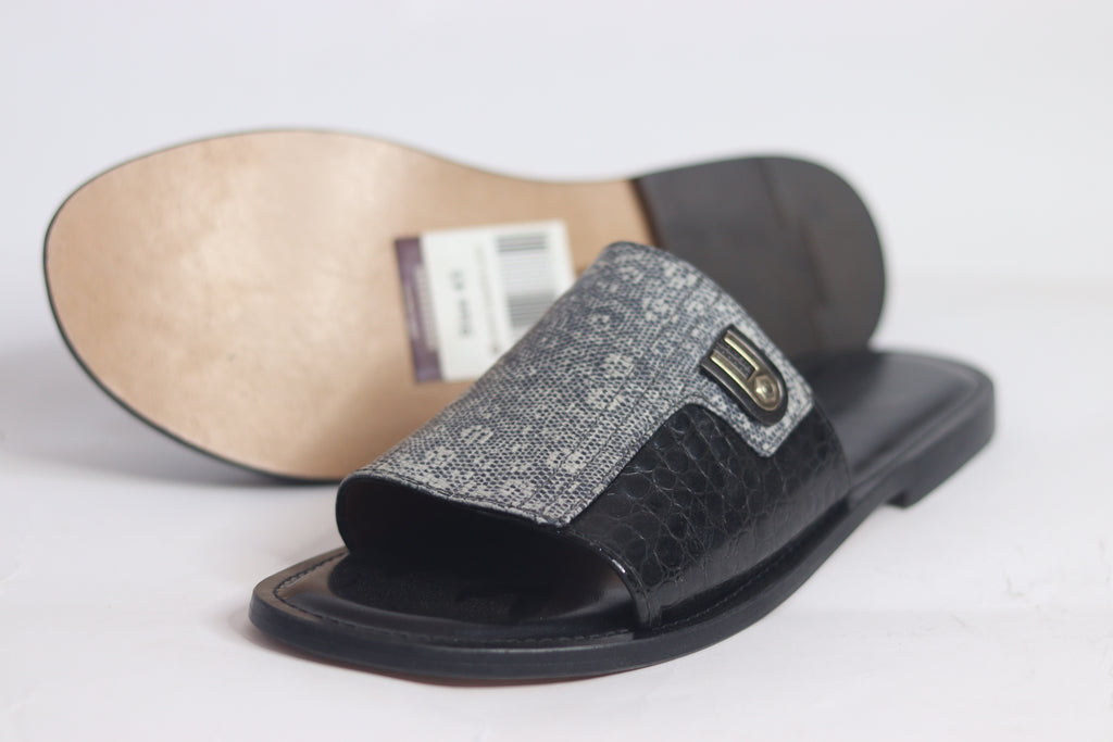 Gray Leather Palm Slippers - Nyashii Leather